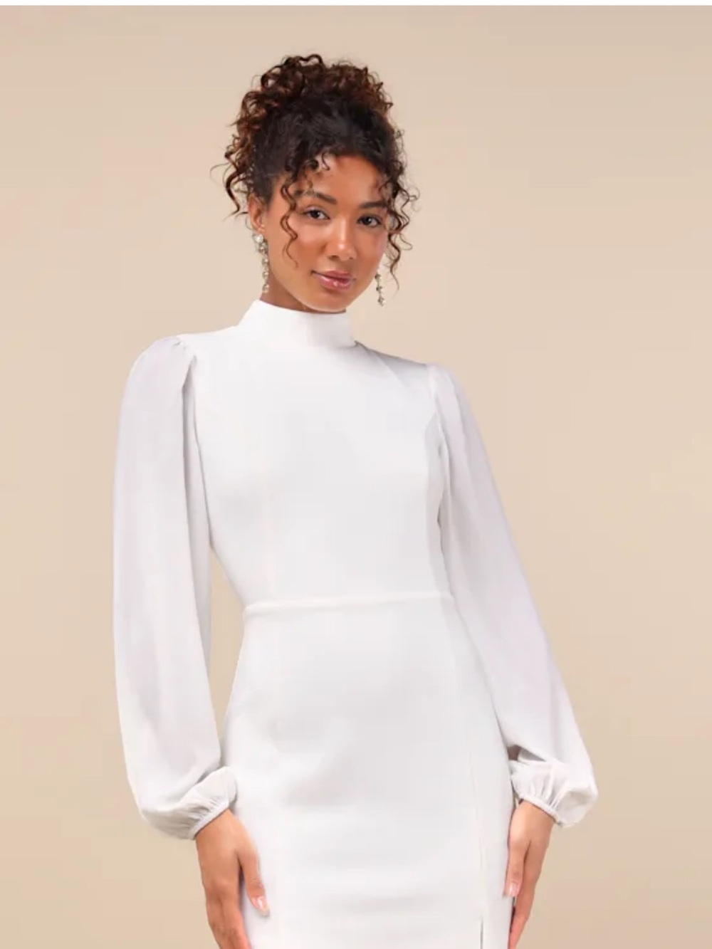 Lulu's White High-Neck Long Sleeve Maxi Dress